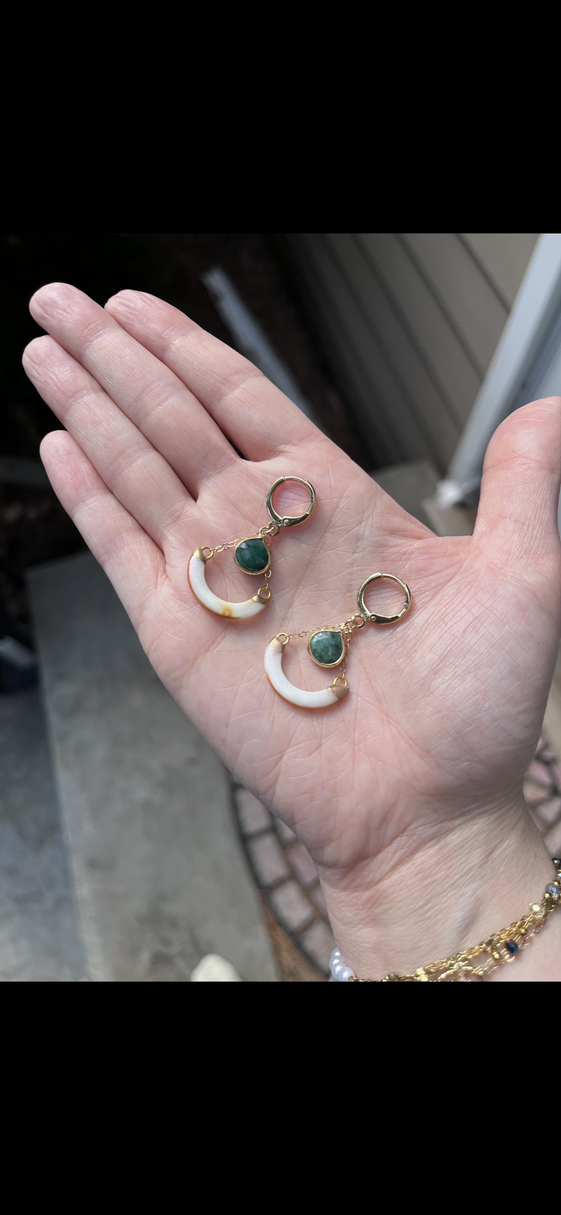 Ethically Sourced Squirrel Tooth Lunar Crescent Earrings, 14k Gold-Filled, Gemstone Drop Jewelry