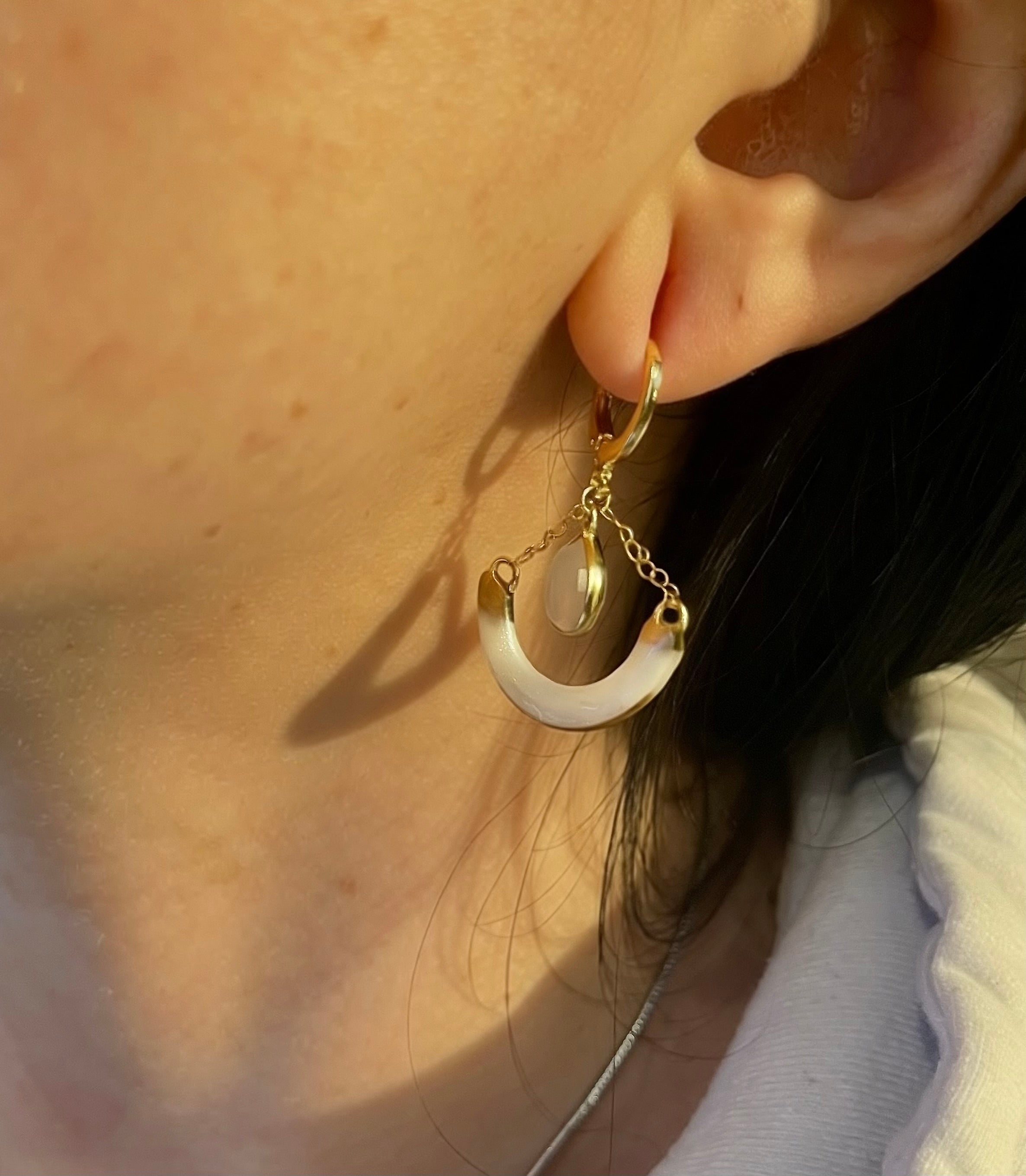 Ethically Sourced Squirrel Tooth Lunar Crescent Earrings, 14k Gold-Filled, Gemstone Drop Jewelry