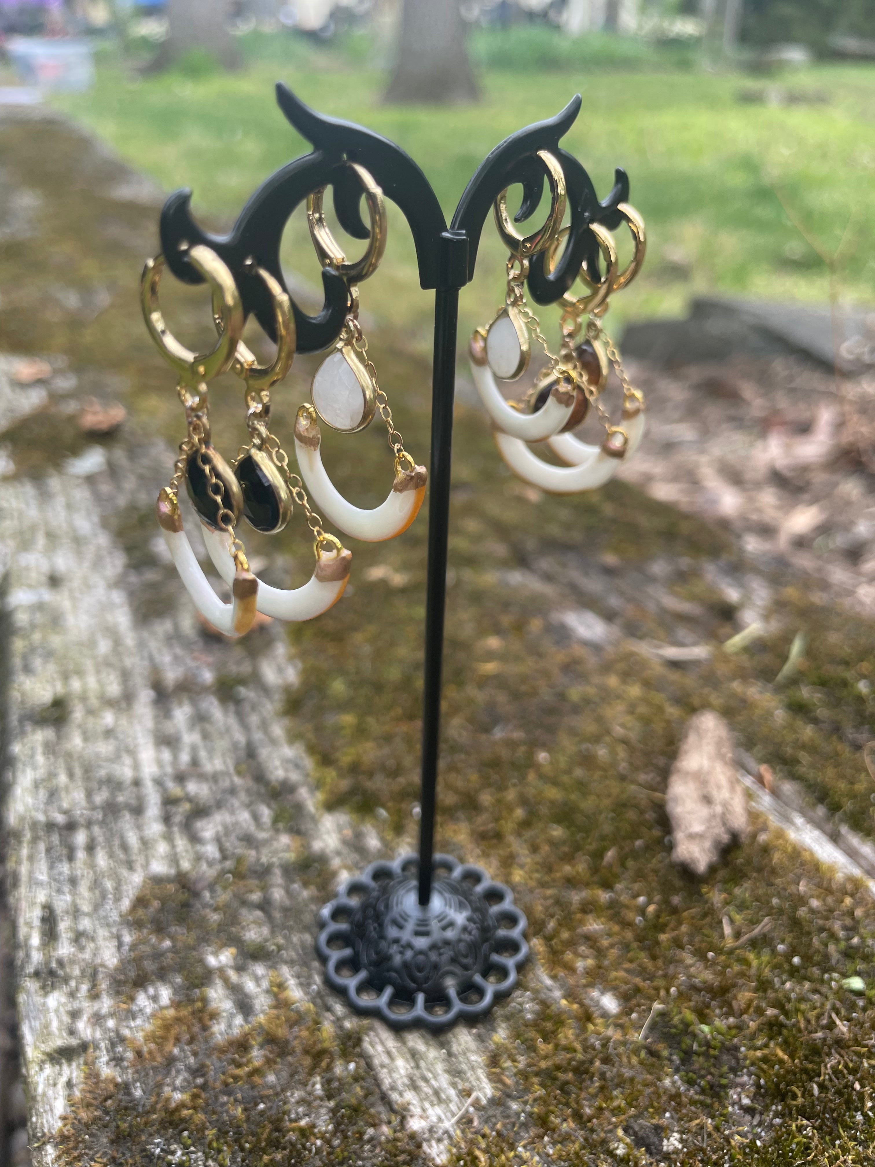 Ethically Sourced Squirrel Tooth Lunar Crescent Earrings, 14k Gold-Filled, Gemstone Drop Jewelry
