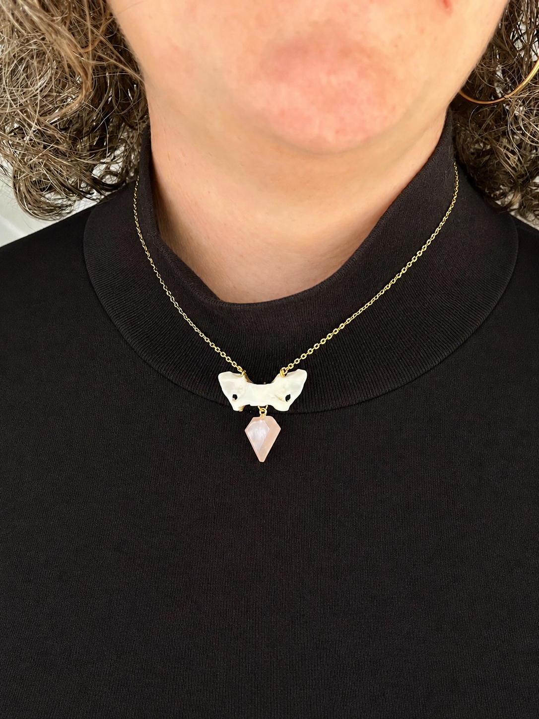 Pine Marten Vertebrae Rose Quartz Relic Necklace